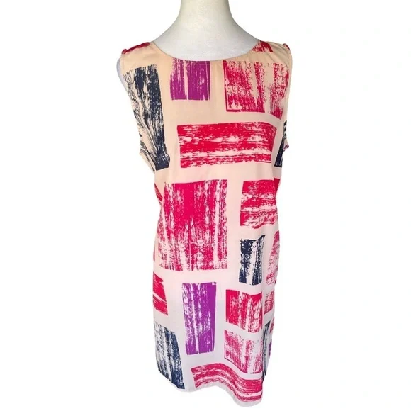 Nordstrom Halogen Midi Abstract Print Shift Dress Size Large - Picture 3 of 13